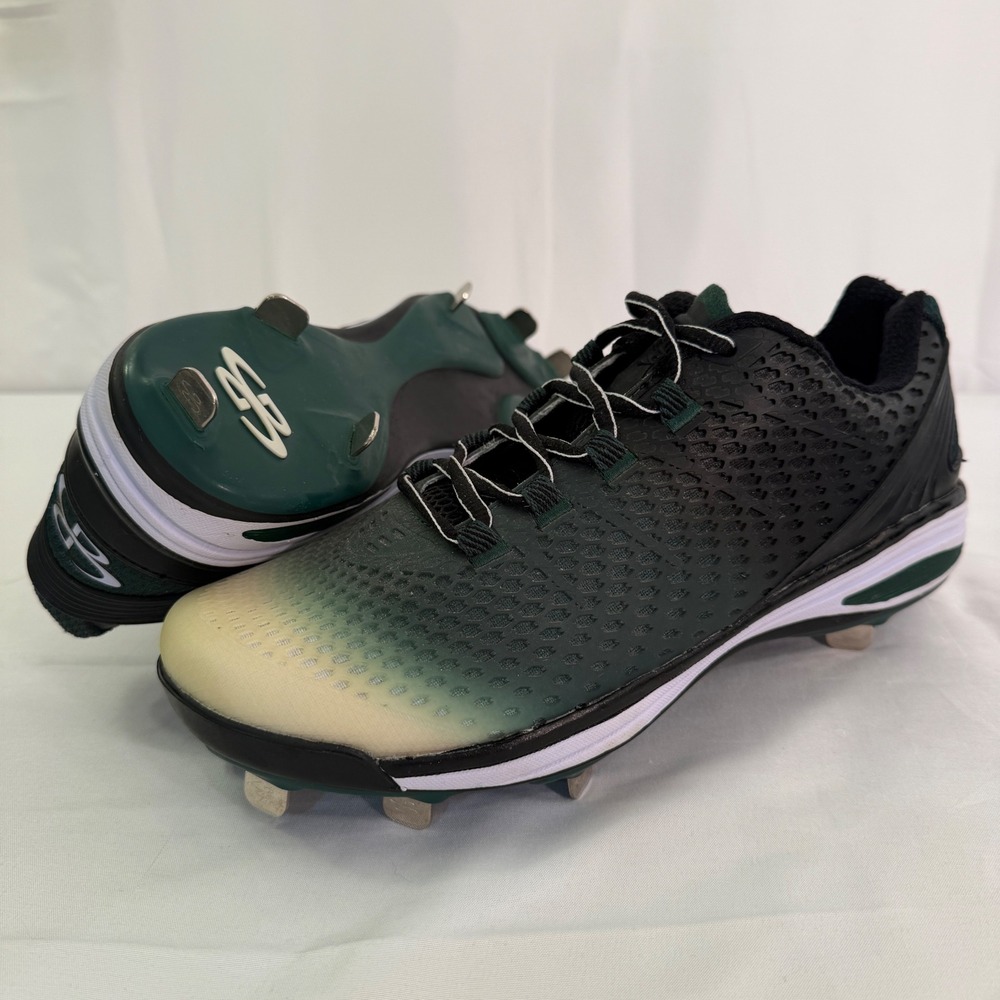 Boombah Baseball Cleats Mens 8.5 Black Green Ombre Metal Spikes Low Top Shoes